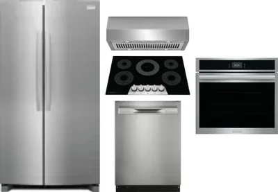 5 Piece Package Includes Refrigerator, Cooktop, Wall Oven, Hood And Dishwasher