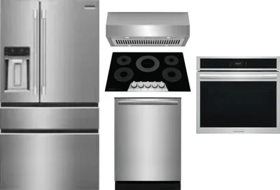 5 Piece Package Includes Refrigerator, Cooktop, Wall Oven, Hood And Dishwasher