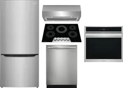 5 Piece Package Includes Refrigerator, Cooktop, Wall Oven, Hood And Dishwasher