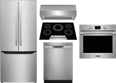 5 Piece Package Includes Refrigerator, Cooktop, Wall Oven, Hood And Dishwasher