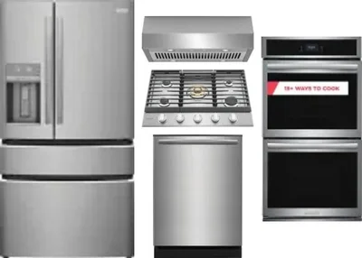 5 Piece Package Includes Refrigerator, Cooktop, Wall Oven, Hood And Dishwasher