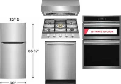 5 Piece Package Includes Refrigerator, Cooktop, Wall Oven, Hood And Dishwasher
