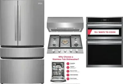 5 Piece Package Includes Refrigerator, Cooktop, Wall Oven, Hood And Dishwasher