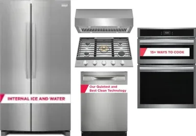5 Piece Package Includes Refrigerator, Cooktop, Wall Oven, Hood And Dishwasher