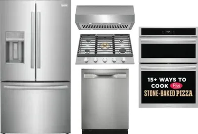 5 Piece Package Includes Refrigerator, Cooktop, Wall Oven, Hood And Dishwasher
