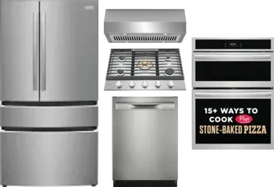 5 Piece Package Includes Refrigerator, Cooktop, Wall Oven, Hood And Dishwasher