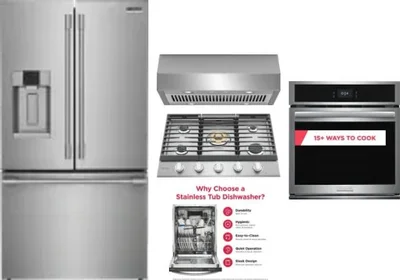 5 Piece Package Includes Refrigerator, Cooktop, Wall Oven, Hood And Dishwasher