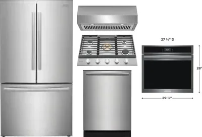 5 Piece Package Includes Refrigerator, Cooktop, Wall Oven, Hood And Dishwasher