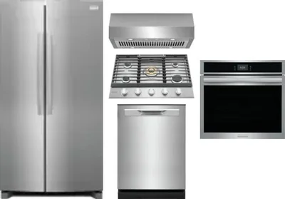 5 Piece Package Includes Refrigerator, Cooktop, Wall Oven, Hood And Dishwasher