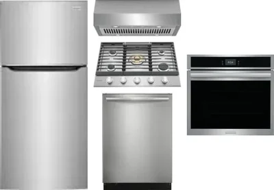 5 Piece Package Includes Refrigerator, Cooktop, Wall Oven, Hood And Dishwasher