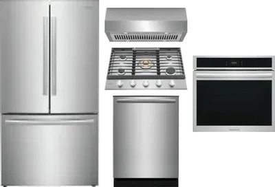 5 Piece Package Includes Refrigerator, Cooktop, Wall Oven, Hood And Dishwasher