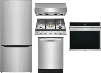 5 Piece Package Includes Refrigerator, Cooktop, Wall Oven, Hood And Dishwasher