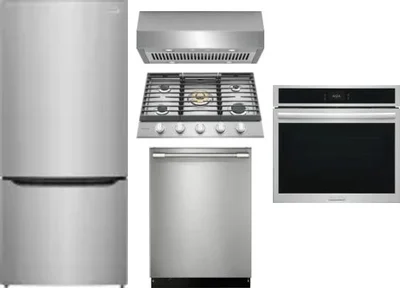 5 Piece Package Includes Refrigerator, Cooktop, Wall Oven, Hood And Dishwasher
