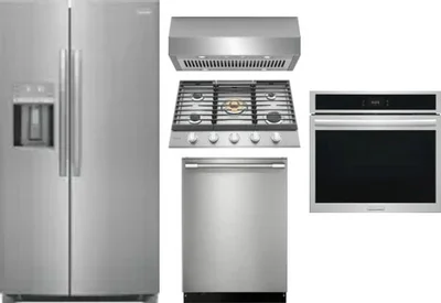 5 Piece Package Includes Refrigerator, Cooktop, Wall Oven, Hood And Dishwasher