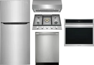 5 Piece Package Includes Refrigerator, Cooktop, Wall Oven, Hood And Dishwasher