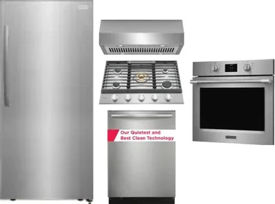 5 Piece Package Includes Refrigerator, Cooktop, Wall Oven, Hood And Dishwasher