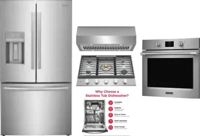 5 Piece Package Includes Refrigerator, Cooktop, Wall Oven, Hood And Dishwasher