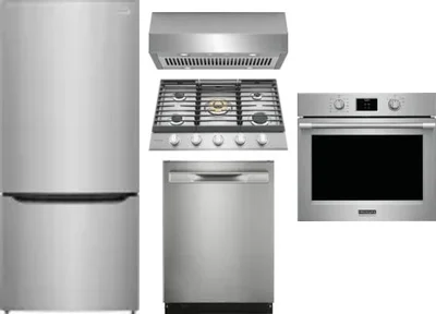 5 Piece Package Includes Refrigerator, Cooktop, Wall Oven, Hood And Dishwasher