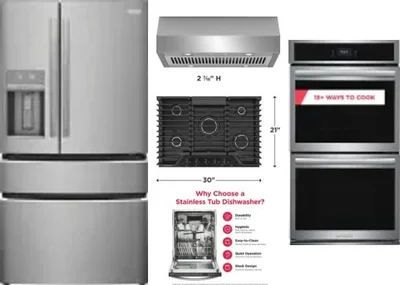 5 Piece Package Includes Refrigerator, Cooktop, Wall Oven, Hood And Dishwasher