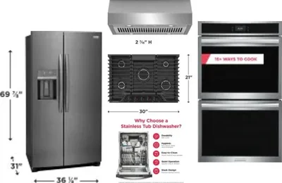 5 Piece Package Includes Refrigerator, Cooktop, Wall Oven, Hood And Dishwasher