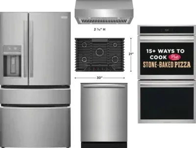 5 Piece Package Includes Refrigerator, Cooktop, Wall Oven, Hood And Dishwasher