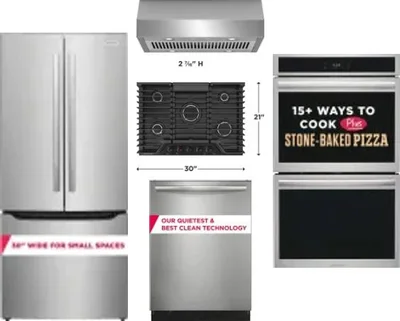 5 Piece Package Includes Refrigerator, Cooktop, Wall Oven, Hood And Dishwasher