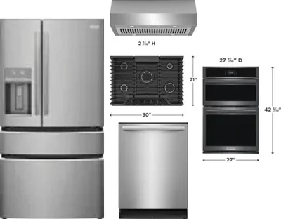 5 Piece Package Includes Refrigerator, Cooktop, Wall Oven, Hood And Dishwasher