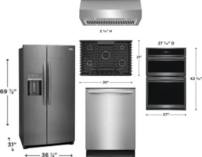 5 Piece Package Includes Refrigerator, Cooktop, Wall Oven, Hood And Dishwasher