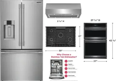 5 Piece Package Includes Refrigerator, Cooktop, Wall Oven, Hood And Dishwasher