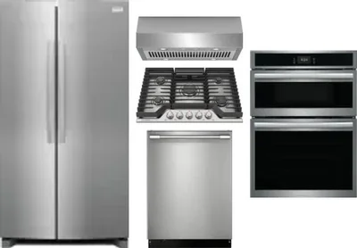 5 Piece Package Includes Refrigerator, Cooktop, Wall Oven, Hood And Dishwasher