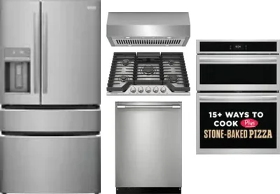 5 Piece Package Includes Refrigerator, Cooktop, Wall Oven, Hood And Dishwasher