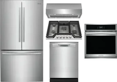 5 Piece Package Includes Refrigerator, Cooktop, Wall Oven, Hood And Dishwasher