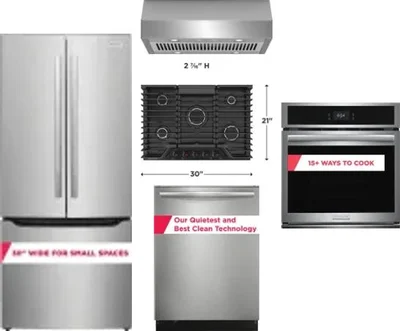 5 Piece Package Includes Refrigerator, Cooktop, Wall Oven, Hood And Dishwasher