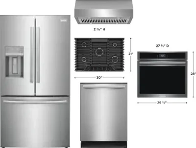 5 Piece Package Includes Refrigerator, Cooktop, Wall Oven, Hood And Dishwasher