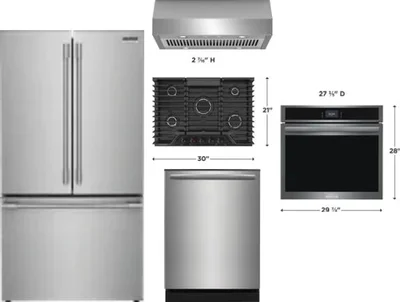 5 Piece Package Includes Refrigerator, Cooktop, Wall Oven, Hood And Dishwasher