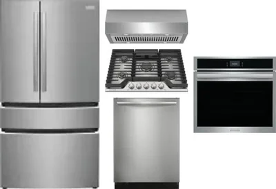 5 Piece Package Includes Refrigerator, Cooktop, Wall Oven, Hood And Dishwasher