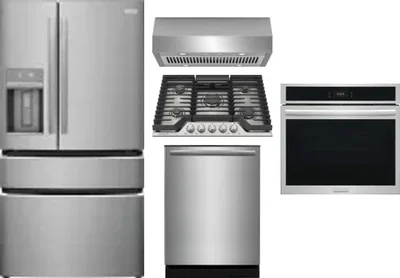 5 Piece Package Includes Refrigerator, Cooktop, Wall Oven, Hood And Dishwasher