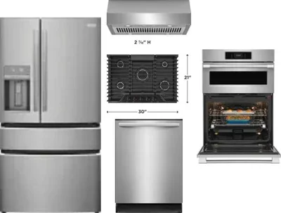 5 Piece Package Includes Refrigerator, Cooktop, Wall Oven, Hood And Dishwasher