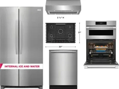 5 Piece Package Includes Refrigerator, Cooktop, Wall Oven, Hood And Dishwasher