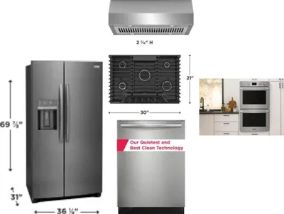 5 Piece Package Includes Refrigerator, Cooktop, Wall Oven, Hood And Dishwasher