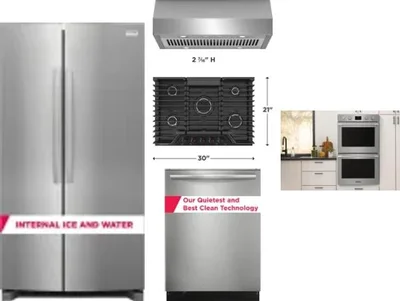 5 Piece Package Includes Refrigerator, Cooktop, Wall Oven, Hood And Dishwasher
