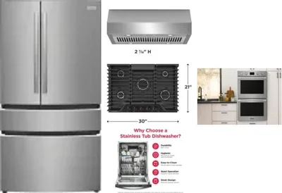 5 Piece Package Includes Refrigerator, Cooktop, Wall Oven, Hood And Dishwasher