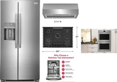 5 Piece Package Includes Refrigerator, Cooktop, Wall Oven, Hood And Dishwasher