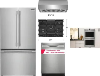 5 Piece Package Includes Refrigerator, Cooktop, Wall Oven, Hood And Dishwasher