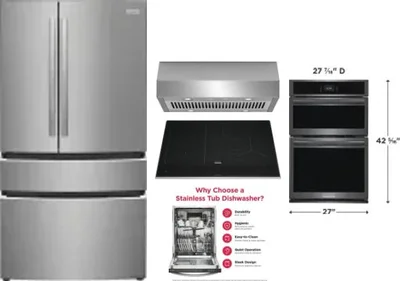 5 Piece Package Includes Refrigerator, Cooktop, Wall Oven, Hood And Dishwasher
