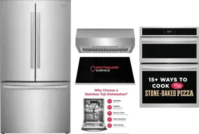 5 Piece Package Includes Refrigerator, Cooktop, Wall Oven, Hood And Dishwasher