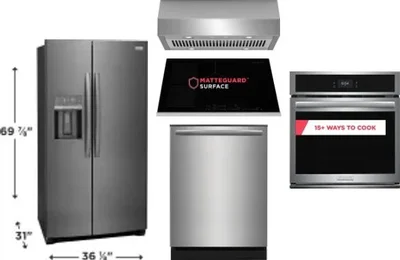 5 Piece Package Includes Refrigerator, Cooktop, Wall Oven, Hood And Dishwasher