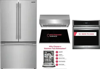 5 Piece Package Includes Refrigerator, Cooktop, Wall Oven, Hood And Dishwasher