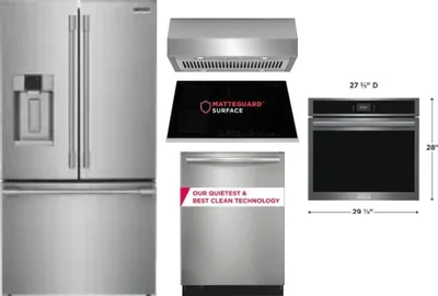 5 Piece Package Includes Refrigerator, Cooktop, Wall Oven, Hood And Dishwasher