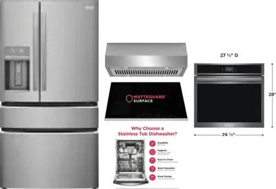 5 Piece Package Includes Refrigerator, Cooktop, Wall Oven, Hood And Dishwasher